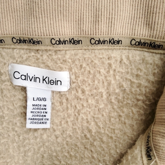 Calvin Klein Cozy Tan Teddy Quarter Zip Jacket - Picture 8 of 9